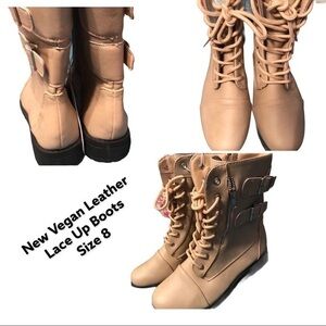 NEW VEGAN LEATHER LACE UP BOOTS
